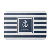 Navy Blauwe Streep Bootnaam Nautilsche Anker Badmat (Voorkant)