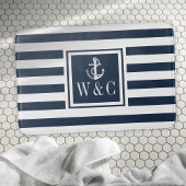 Navy-blauwe streep Monogram Beginletters Scheepsan Badmat