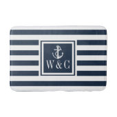 Navy Blauwe Streep Monogram Eerste Letters Nautilu Badmat (Voorkant)