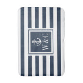 Navy Blauwe Streep Monogram Eerste Letters Nautilu Badmat (Voorkant Verticaal)