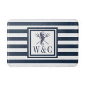 Navy Blauwe Streep Monogram Nautilus Zeepaard Bad Badmat (Voorkant)