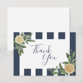 Navy Blauwe Streep Waterverf Citroen Vrucht Bedankkaart (Voorkant / Achterkant)