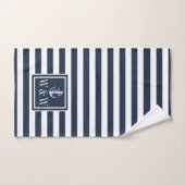 Navy Blauwe Streep Zeeanker Monogram Beginletters Bad Handdoek (Handdoek)