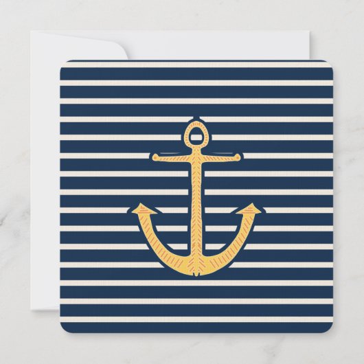 Navy Blauwe Strepen Anker Bruiloft Kaart (Achterkant)