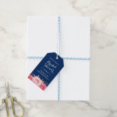 Navy Blauwe Strepen Bloemachtige Bruiloftsborrel B Cadeaulabel (Met Touw)