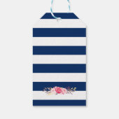 Navy Blauwe Strepen Bloemachtige Bruiloftsborrel B Cadeaulabel (Achterkant)