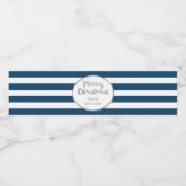 Navy Blauwe Strepen Zilver Aangepaste Vrolijke Ker Waterfles Etiket (Enkel label)