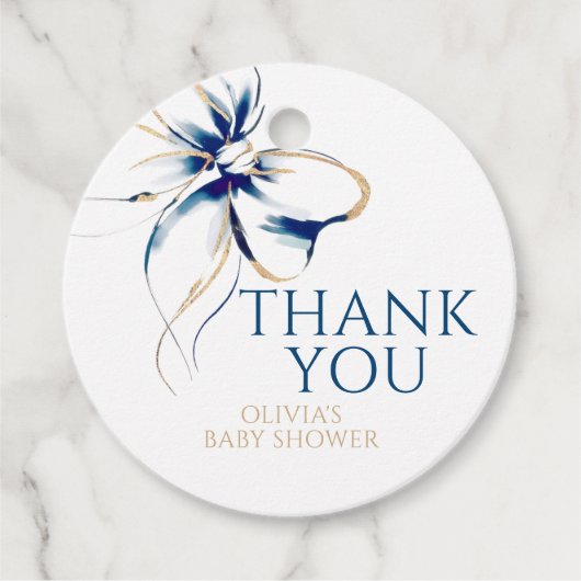 Navy Blauwe Strik Bedankt Baby Shower Bedankjes Labels (Voorkant)