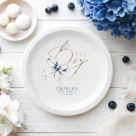 Navy Blauwe Strik Het Is Een Jongen Baby Shower Papieren Bordje