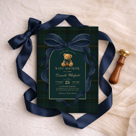 Navy Blauwe Strik Plaid Teddybeer Jongens Baby Sho Kaart