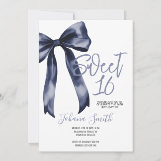 Navy Blauwe Strik Sweet Sixteen Meisje Verjaardags Kaart