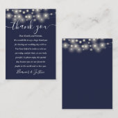 Navy Blauwe String Lights Bruiloft Dank u Plaats Plaatskaartje (Voorkant / Achterkant)
