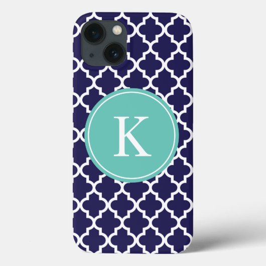 Navy Blauwe Teal Moorse Patroon Monogram Case-Mate iPhone Case (Achterkant)