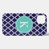 Navy Blauwe Teal Moorse Patroon Monogram Case-Mate iPhone Case (Achterkant (horizontaal))