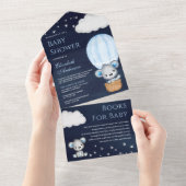 Navy Blauwe Teddyshirt Beer Heet Lucht Ballon Baby All In One Uitnodiging (Afscheurbaar)