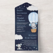 Navy Blauwe Teddyshirt Beer Heet Lucht Ballon Baby All In One Uitnodiging (Binnen)