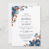 Navy Blauwe Terracotta Bloem Boho Bruiloft Kaart (Voorkant)