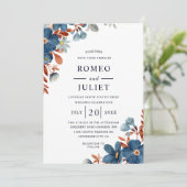 Navy Blauwe Terracotta Bloem Boho Bruiloft Kaart (Staand voorkant)