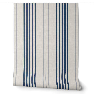 Navy Blauwe Ticking Streep Linnen Textuur Behang