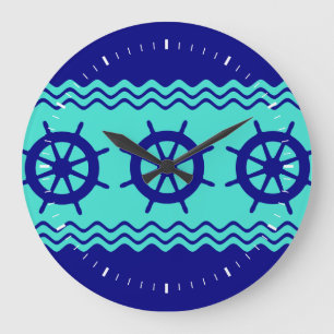 Navy-blauwe turquoise helmstuurstrip grote klok