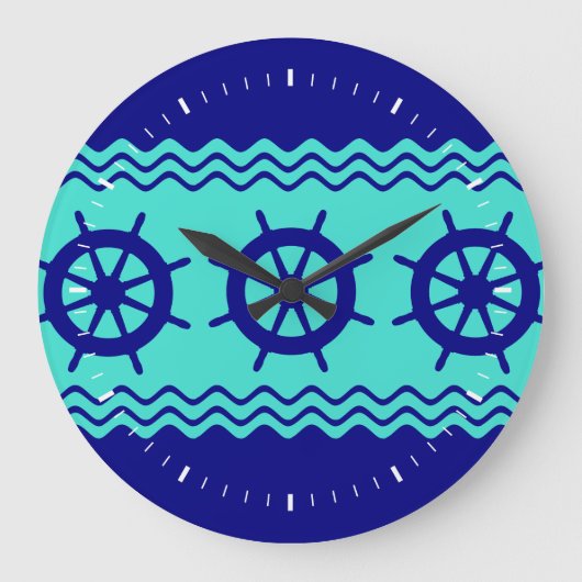 Navy-blauwe turquoise helmstuurstrip grote klok (Voorkant)