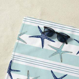 Navy Blauwe Turquoise Ster Vis Gestreept Monogram Strandlaken