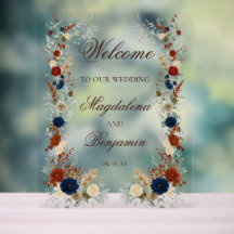 Navy Blauwe & Verbrande Oranje Bloemen Huwelijks W