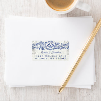Navy Blauwe Vintage Liefdesvogels Eikenboom Acorn Etiket