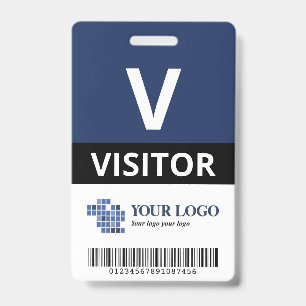Navy Blauwe Voeg uw Logo & Bar Code Toe Bezoeker Badge