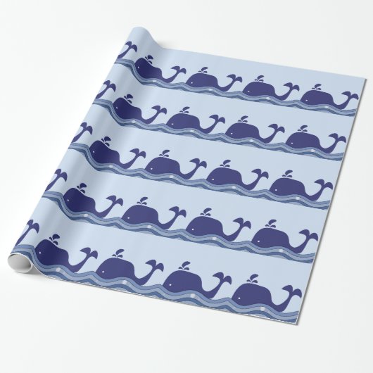 Navy Blauwe Walvis Baby Shower Cadeaupapier (Uitgerold)