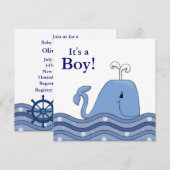 Navy Blauwe Walvis Baby Shower Kaart (Voorkant / Achterkant)