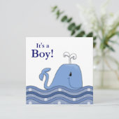 Navy Blauwe Walvis Baby Shower Kaart (Staand voorkant)