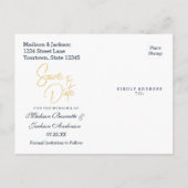 Navy Blauwe Waterverf & Gouden Bruiloft Save the D Aankondigingskaart (Achterkant)