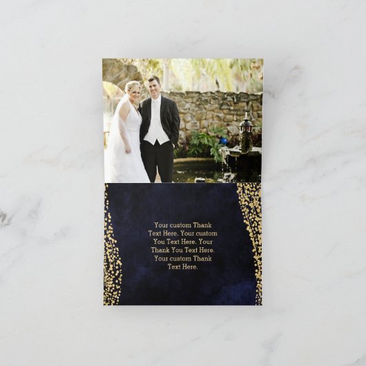 Navy Blauwe Waterverf & Gouden Glam Bruiloft Dank  Bedankkaart (Binnen)