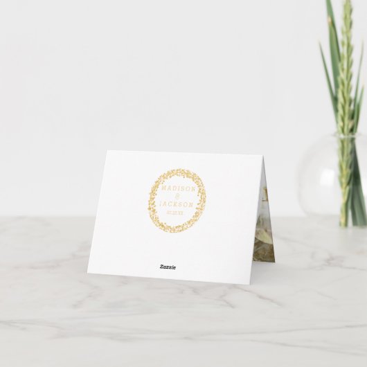 Navy Blauwe Waterverf & Gouden Glam Bruiloft Dank  Bedankkaart (Achterkant)