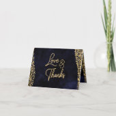 Navy Blauwe Waterverf & Gouden Glam Bruiloft Dank  Bedankkaart (Voorkant)