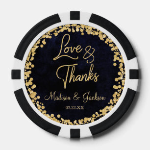 Navy Blauwe Waterverf & Gouden Glam Bruiloft Dank  Poker Chips