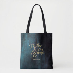 Navy Blauwe Waterverf & Gouden Moeder van de Bruid Tote Bag