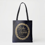 Navy Blauwe Waterverf & Gouden Moeder van de Bruid Tote Bag (Voorkant)