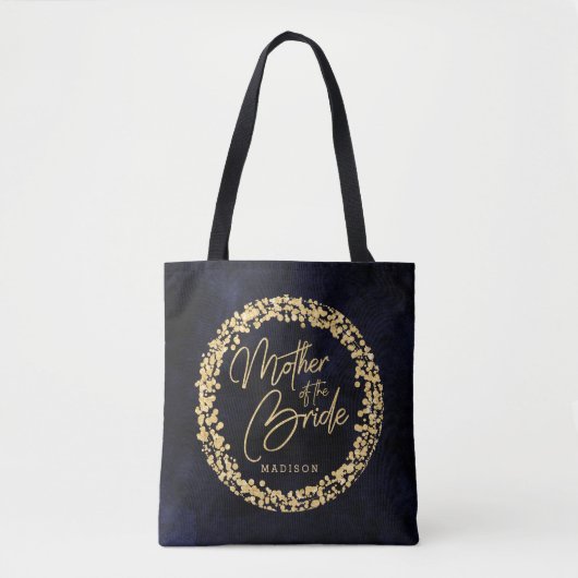 Navy Blauwe Waterverf & Gouden Moeder van de Bruid Tote Bag (Voorkant)