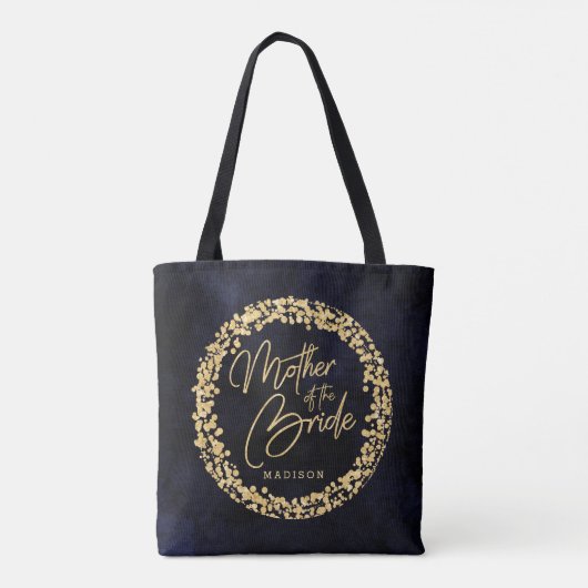 Navy Blauwe Waterverf & Gouden Moeder van de Bruid Tote Bag (Achterkant)