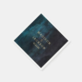 Navy Blauwe Waterverf & Gouden Monogram Bruiloft Servetten (Hoek)