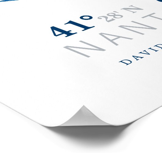 Navy Blauwe Waterverf Nantucket Kaart Coördinaten Poster (Hoek)