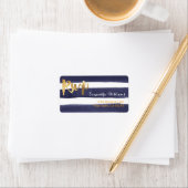 Navy Blauwe Waterverf Strepen Gouden Bruiloft RSVP Etiket (Insitu)