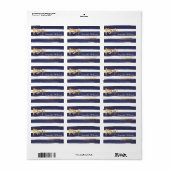 Navy Blauwe Waterverf Strepen Gouden Bruiloft RSVP Etiket (Full Sheet)