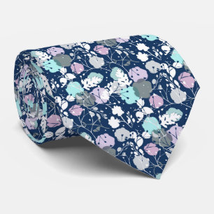 Navy Blauwe Winterbladeren Stropdas