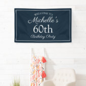 Navy Blauwe Witte 60e Verjaardagsfeestje Spandoek (Insitu)