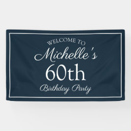 Navy Blauwe Witte 60e Verjaardagsfeestje Spandoek