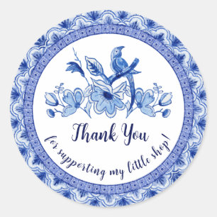 Navy Blauwe Witte Aziatische Chinoiserie Dank Je Ronde Sticker