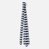 Navy Blauwe Witte Chevron Patroon Stropdas (Achterkant)